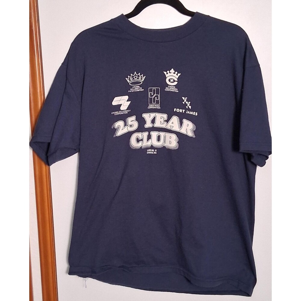 Vintage Hanes Crown Zelelrbach Union Shirt Mens Large Blue Camas WA